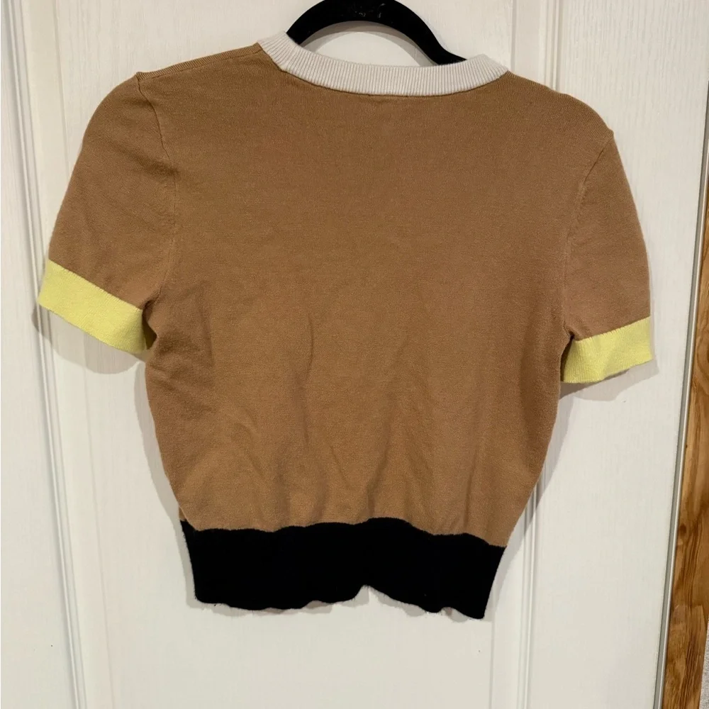Express Tan and Yellow Short Sleeve sweater - Picture 3 of 3